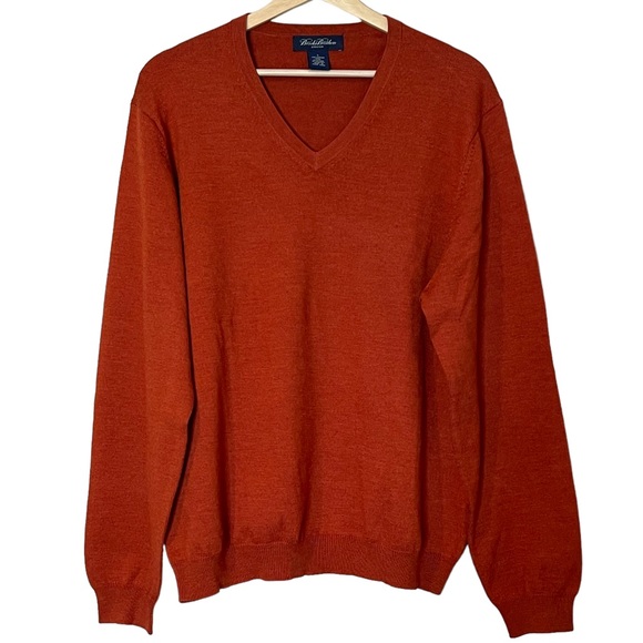 Brooks Brothers Mens Merino Wool V Neck Pullover Sweater Size L Reddish Brown - Picture 1 of 7